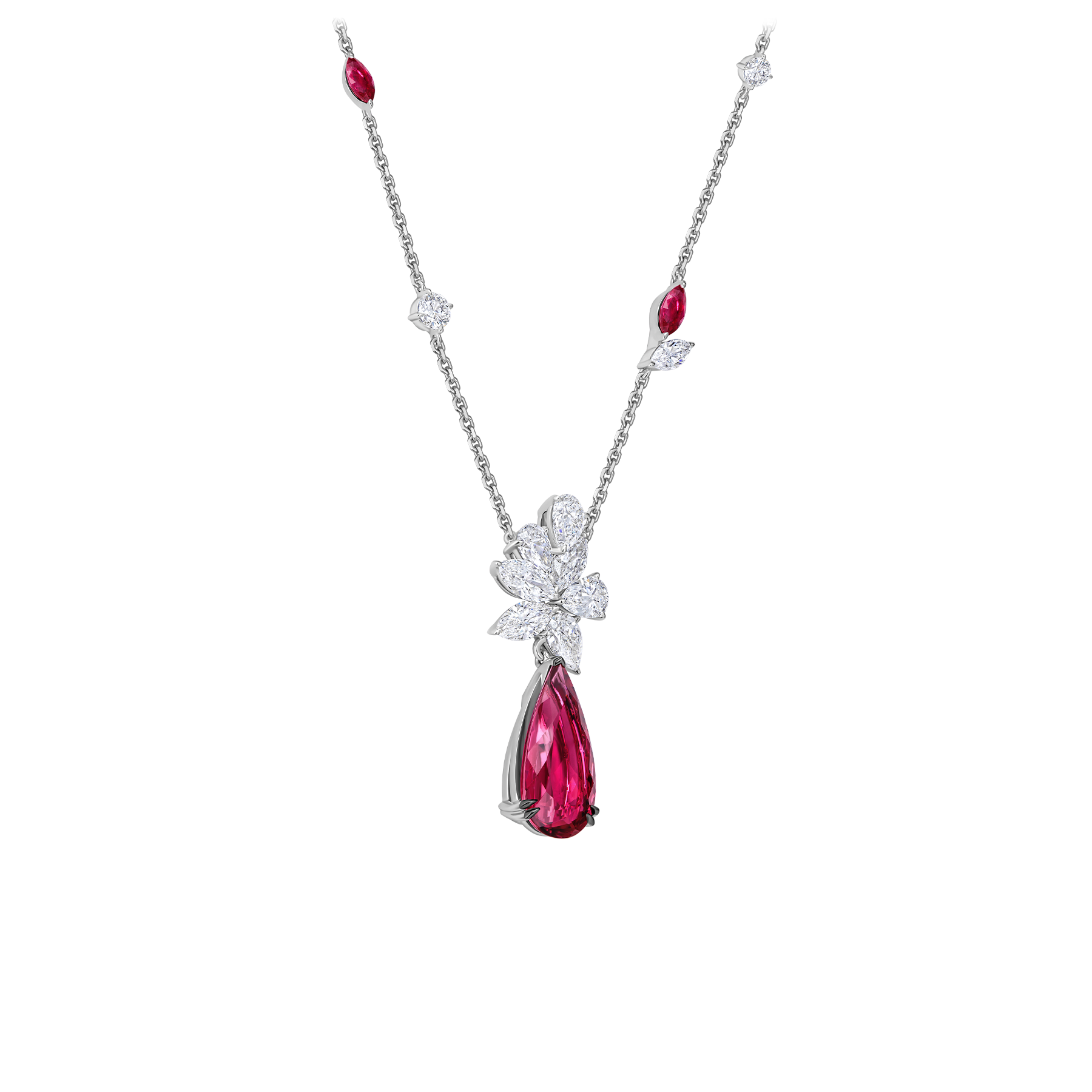 Колье с турмалинами рубеллитами, рубинами и бриллиантами, белое золото