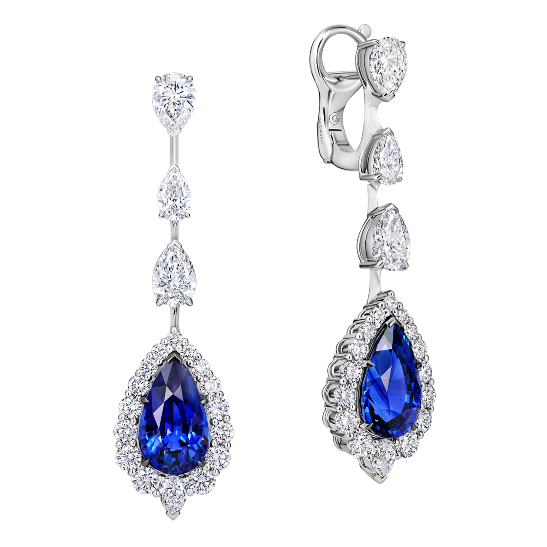 Серьги с сапфирами и бриллиантами, белое золото