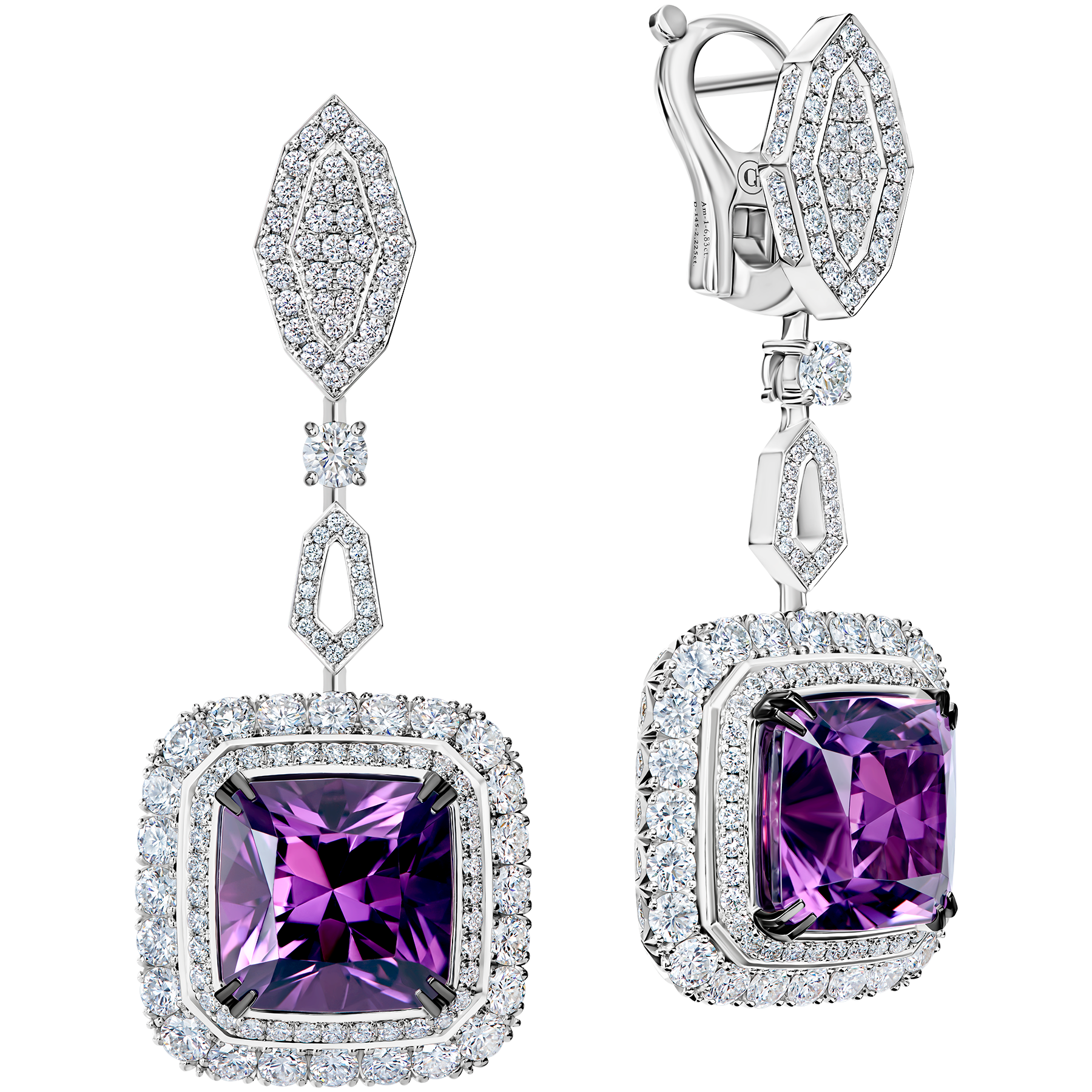 Серьги с аметистами и бриллиантами, белое золото