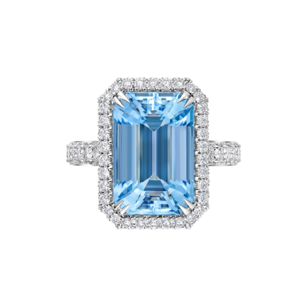 Кольцо с аквамарином и бриллиантами, белое золото 2