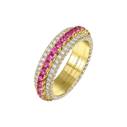 Обручальное кольцо с рубинами и бриллиантами, жёлтое золото 1