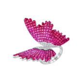 Кольцо с рубинами и бриллиантами, белое золото