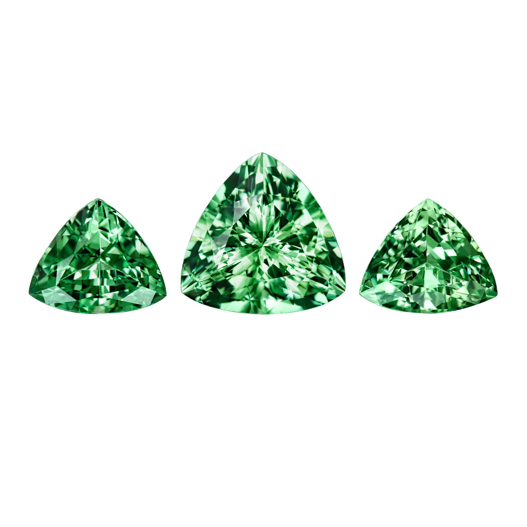 Сет из трех цаворитов, Триллион, 2 - 9,36ct и 8,40ct